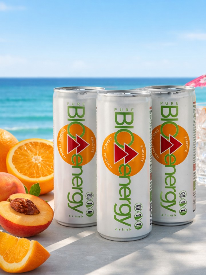 PURE-BIO® Energy Drink Orange/Pfirsich/Karotte 1 Tray 24x250ml / 24 Dosen