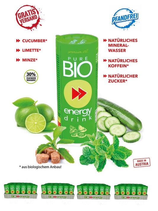 PURE BIO® Energy Drink Lime Mint Kartondose 4 Tray 24 x 250ml / 96 Dosen