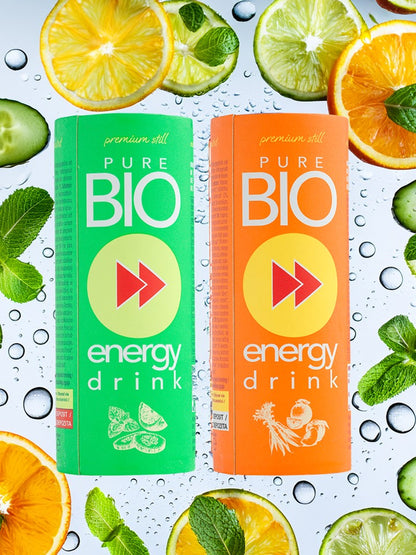PURE BIO® Energy Drink Orange Pfirsich Karotte Kartondose 1 Tray 24 x 250ml / 24 Dosen